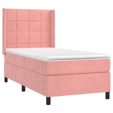 vidaXL Κρεβάτι Boxspring με Στρώμα Ροζ 100x200cm Βελούδινο 1 τεμ. - Μονό