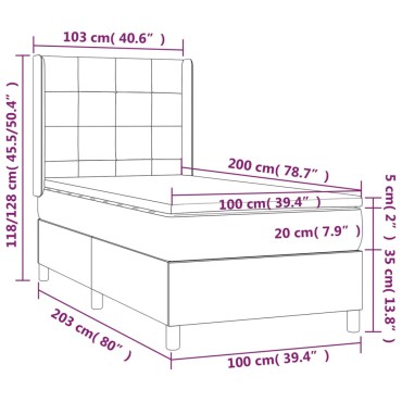 vidaXL Κρεβάτι Boxspring με Στρώμα Ροζ 100x200cm Βελούδινο 1 τεμ. - Μονό