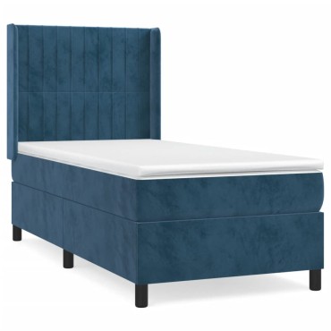 vidaXL Κρεβάτι Boxspring με Στρώμα Σκούρο Μπλε 100x200 εκ. Βελούδινο