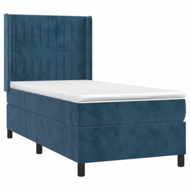 vidaXL Κρεβάτι Boxspring με Στρώμα Σκούρο Μπλε 100x200 εκ. Βελούδινο