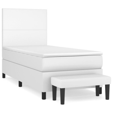 vidaXL Κρεβάτι Boxspring με Στρώμα Λευκό 90x190cm από Συνθετικό Δέρμα 1 τεμ. - Μονό