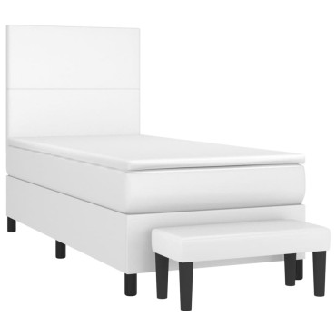 vidaXL Κρεβάτι Boxspring με Στρώμα Λευκό 90x190cm από Συνθετικό Δέρμα 1 τεμ. - Μονό