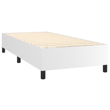 vidaXL Κρεβάτι Boxspring με Στρώμα Λευκό 90x190cm από Συνθετικό Δέρμα 1 τεμ. - Μονό