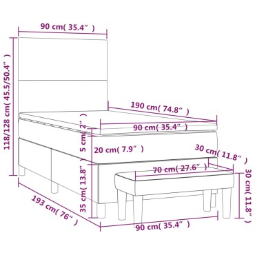 vidaXL Κρεβάτι Boxspring με Στρώμα Λευκό 90x190cm από Συνθετικό Δέρμα 1 τεμ. - Μονό