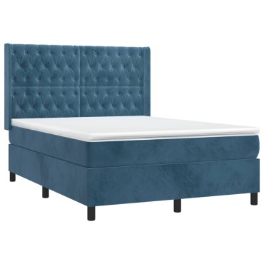 vidaXL Κρεβάτι Boxspring με Στρώμα Σκούρο Μπλε 140x200 εκ. Βελούδινο