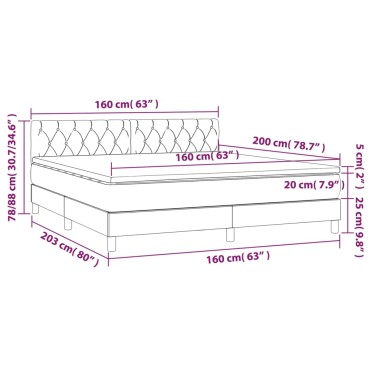 vidaXL Κρεβάτι Boxspring με Στρώμα Σκούρο Μπλε 160x200 εκ. Βελούδινο