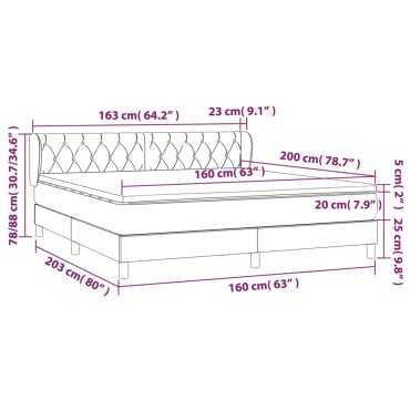 vidaXL Κρεβάτι Boxspring με Στρώμα Σκούρο Μπλε 160x200 εκ. Βελούδινο