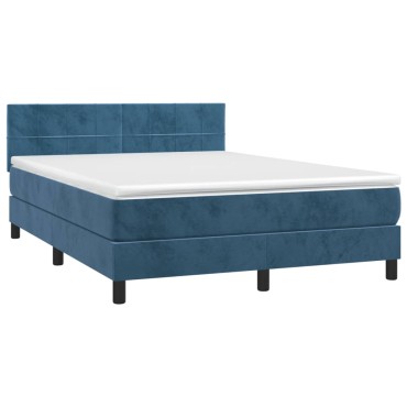 vidaXL Κρεβάτι Boxspring με Στρώμα Σκούρο Μπλε 140x190 εκ. Βελούδινο