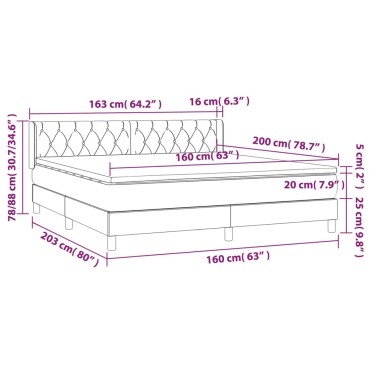 vidaXL Κρεβάτι Boxspring με Στρώμα Σκούρο Μπλε 160x200 εκ. Βελούδινο