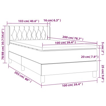 vidaXL Κρεβάτι Boxspring με Στρώμα Σκούρο Πράσινο 100x200εκ. Βελούδινο