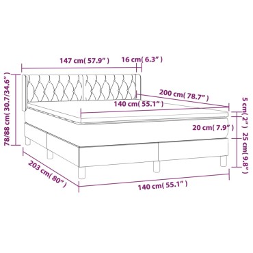 vidaXL Κρεβάτι Boxspring με Στρώμα Σκούρο Πράσινο 140x200εκ. Βελούδινο