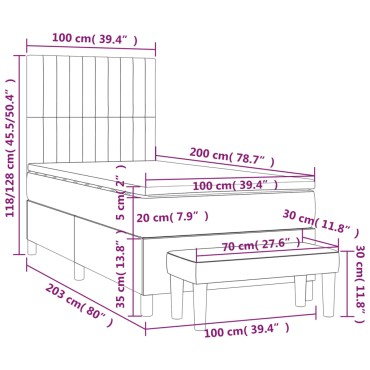 vidaXL Κρεβάτι Boxspring με Στρώμα Σκούρο Μπλε 100x200 εκ. Βελούδινο