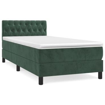 vidaXL Κρεβάτι Boxspring με Στρώμα Σκούρο Πράσινο 100x200εκ. Βελούδινο