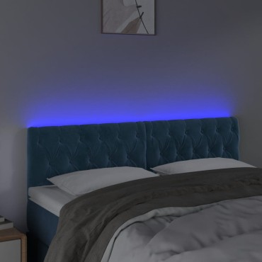 vidaXL Κεφαλάρι Κρεβατιού LED Σκούρο Μπλε 144x7x78/88cm Βελούδινο 1 τεμ.