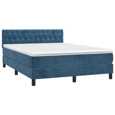 vidaXL Κρεβάτι Boxspring με Στρώμα Σκούρο Μπλε 140x200 εκ. Βελούδινο