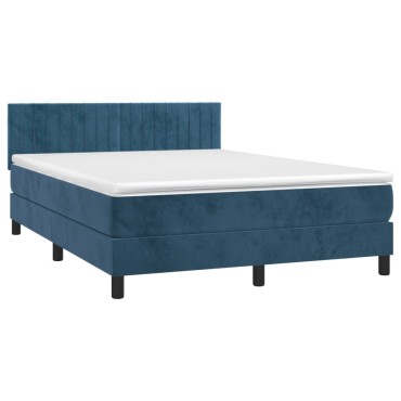 vidaXL Κρεβάτι Boxspring με Στρώμα Σκούρο Μπλε 140x190 εκ. Βελούδινο