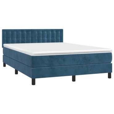 vidaXL Κρεβάτι Boxspring με Στρώμα Σκούρο Μπλε 140x190 εκ. Βελούδινο