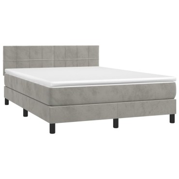 vidaXL Κρεβάτι Boxspring με Στρώμα&LED Αν. Γκρι 140x190 εκ. Βελούδινο