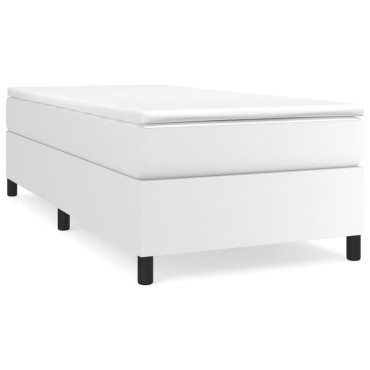 vidaXL Κρεβάτι Boxspring με Στρώμα Λευκό 90x190cm από Συνθετικό Δέρμα 1 τεμ. - Μονό