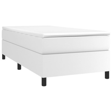 vidaXL Κρεβάτι Boxspring με Στρώμα Λευκό 90x190cm από Συνθετικό Δέρμα 1 τεμ. - Μονό