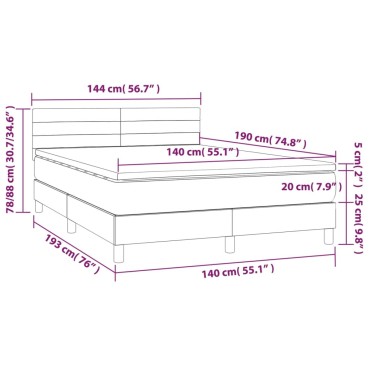 vidaXL Κρεβάτι Boxspring με Στρώμα & LED Κρεμ 140x190 εκ. Υφασμάτινο
