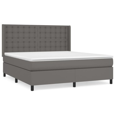 vidaXL Κρεβάτι Boxspring με Στρώμα Γκρι 180x200cm Συνθετικό Δέρμα 1 τεμ. - Διπλό