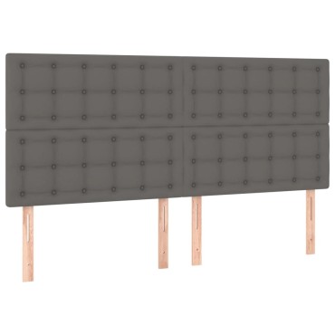vidaXL Κρεβάτι Boxspring με Στρώμα Γκρι 180x200cm Συνθετικό Δέρμα 1 τεμ. - Διπλό