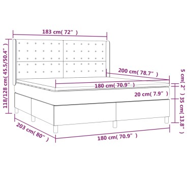 vidaXL Κρεβάτι Boxspring με Στρώμα Γκρι 180x200cm Συνθετικό Δέρμα 1 τεμ. - Διπλό