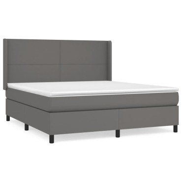 vidaXL Κρεβάτι Boxspring με Στρώμα Γκρι 180x200cm Συνθετικό Δέρμα 1 τεμ. - Διπλό