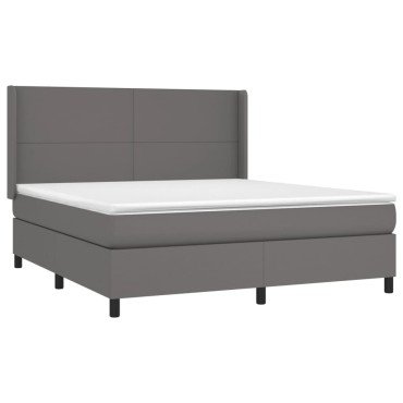 vidaXL Κρεβάτι Boxspring με Στρώμα Γκρι 180x200cm Συνθετικό Δέρμα 1 τεμ. - Διπλό