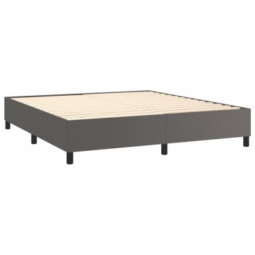 vidaXL Κρεβάτι Boxspring με Στρώμα Γκρι 180x200cm Συνθετικό Δέρμα 1 τεμ. - Διπλό