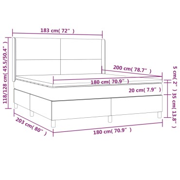 vidaXL Κρεβάτι Boxspring με Στρώμα Γκρι 180x200cm Συνθετικό Δέρμα 1 τεμ. - Διπλό