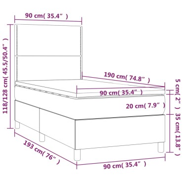 vidaXL Κρεβάτι Boxspring με Στρώμα & LED Λευκό 90x190cm Συνθ. Δέρμα 1 τεμ. - Μονό