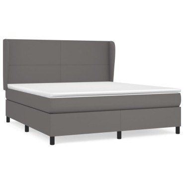 vidaXL Κρεβάτι Boxspring με Στρώμα Γκρι 180x200cm Συνθετικό Δέρμα 1 τεμ. - Διπλό