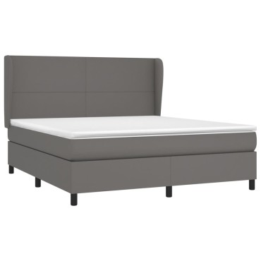vidaXL Κρεβάτι Boxspring με Στρώμα Γκρι 180x200 εκ. Συνθετικό Δέρμα