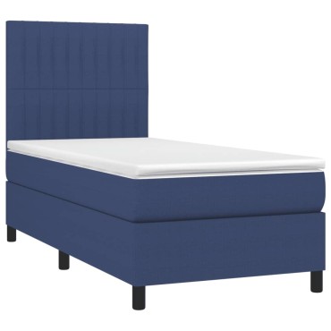 vidaXL Κρεβάτι Boxspring με Στρώμα & LED Μπλε 90x200 εκ. Υφασμάτινο