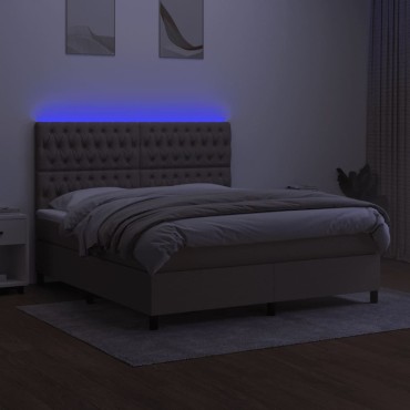 vidaXL Κρεβάτι Boxspring με Στρώμα & LED Taupe 160x200 εκ. Υφασμάτινο