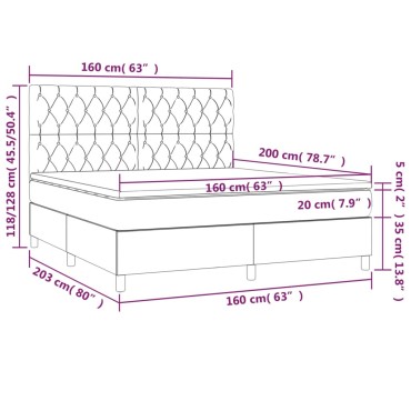 vidaXL Κρεβάτι Boxspring με Στρώμα & LED Taupe 160x200 εκ. Υφασμάτινο