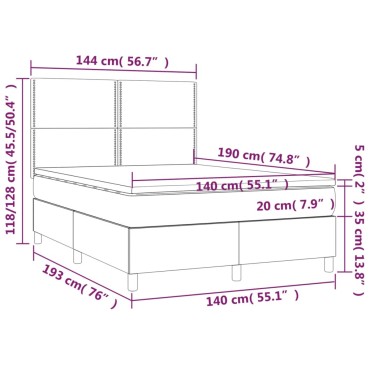 vidaXL Κρεβάτι Boxspring με Στρώμα Σκούρο Καφέ 140x190 εκ. Υφασμάτινο