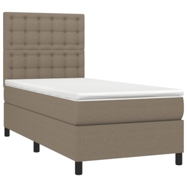 vidaXL Κρεβάτι Boxspring με Στρώμα & LED Taupe 90x190 εκ. Υφασμάτινο