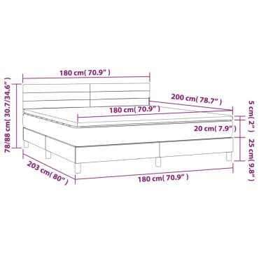 vidaXL Κρεβάτι Boxspring με Στρώμα & LED Taupe 180x200 εκ. Υφασμάτινο