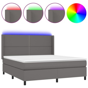 vidaXL Κρεβάτι Boxspring με Στρώμα & LED Γκρι 180x200 εκ. Συνθ. Δέρμα