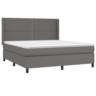 vidaXL Κρεβάτι Boxspring με Στρώμα & LED Γκρι 180x200 εκ. Συνθ. Δέρμα