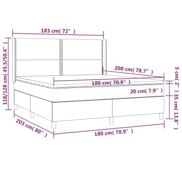 vidaXL Κρεβάτι Boxspring με Στρώμα & LED Γκρι 180x200 εκ. Συνθ. Δέρμα