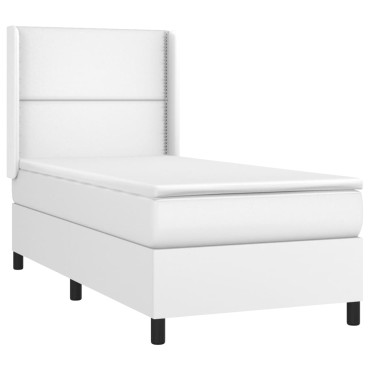vidaXL Κρεβάτι Boxspring με Στρώμα & LED Λευκό 90x190cm Συνθ. Δέρμα 1 τεμ. - Μονό