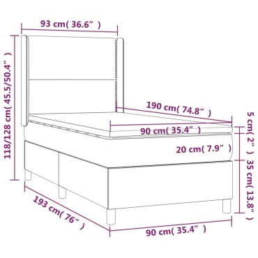 vidaXL Κρεβάτι Boxspring με Στρώμα & LED Λευκό 90x190cm Συνθ. Δέρμα 1 τεμ. - Μονό