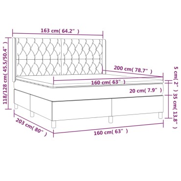 vidaXL Κρεβάτι Boxspring με Στρώμα & LED Taupe 160x200 εκ. Υφασμάτινο