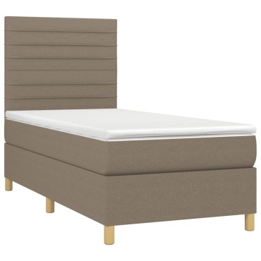 vidaXL Κρεβάτι Boxspring με Στρώμα & LED Taupe 90x190 εκ. Υφασμάτινο