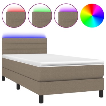 vidaXL Κρεβάτι Boxspring με Στρώμα & LED Taupe 90x200 εκ. Υφασμάτινο