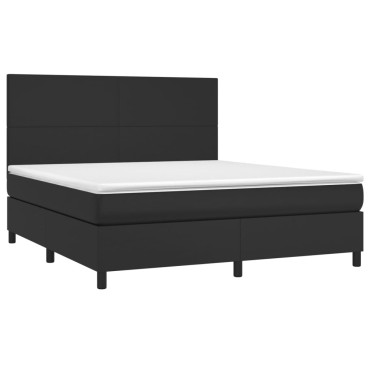 vidaXL Κρεβάτι Boxspring με Στρώμα & LED Μαύρο 180x200 εκ. Συνθ. Δέρμα